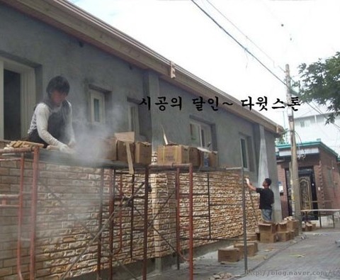 외벽벽돌에 거친미장을 하고 파벽돌을...................